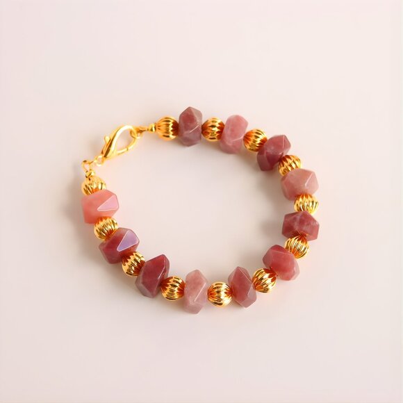 Pink Botswana Agate with 18k Gold Plated Beads - Picture 2 of 4